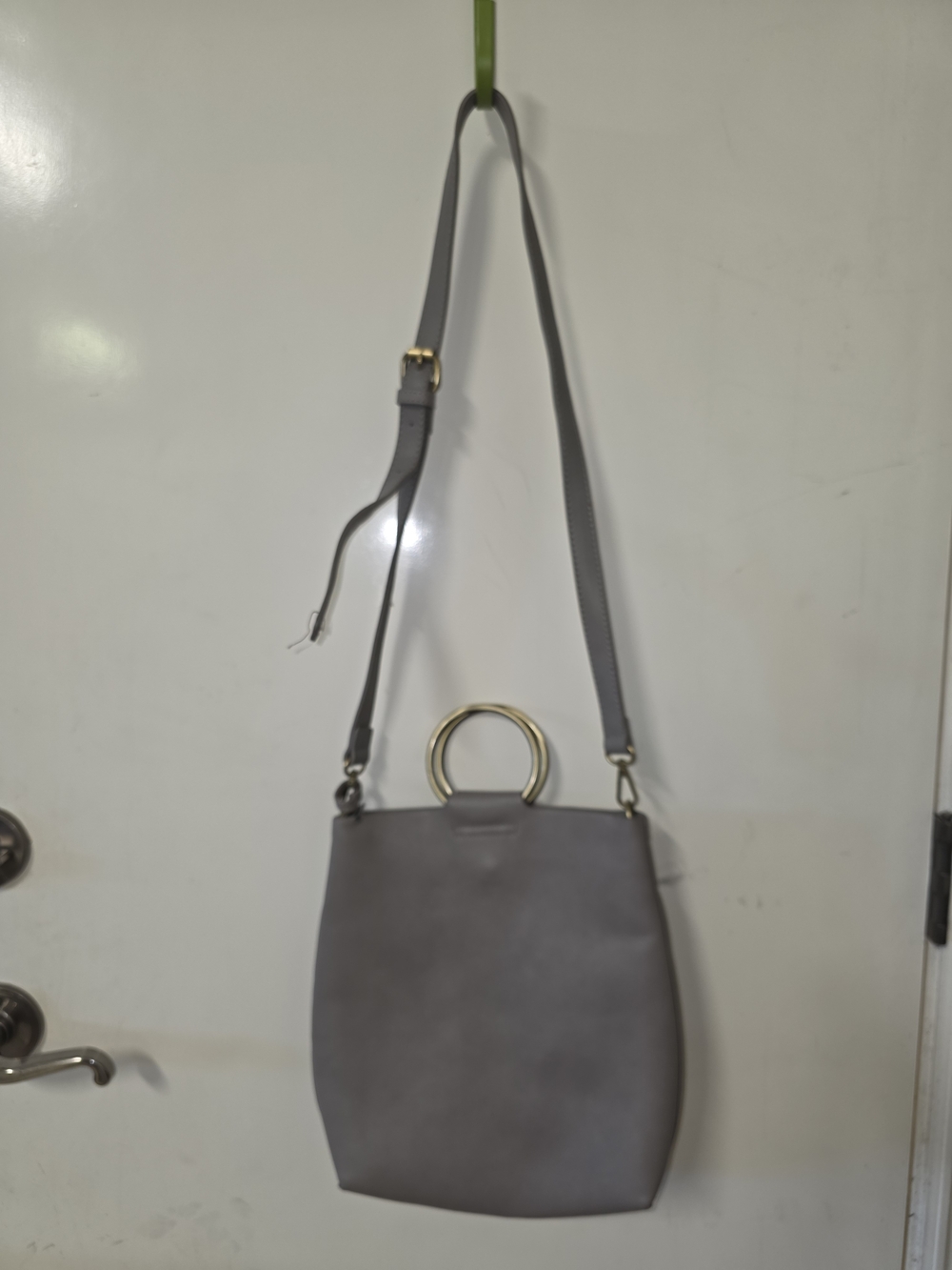 Anthropologie Gray Crossbody Bag with Gold Ring Handle